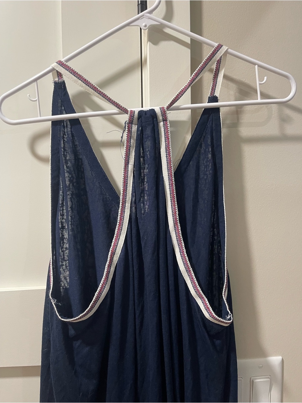 Navy V-Neck Strappy Tank with Contrast Trim - Picture 3 of 3